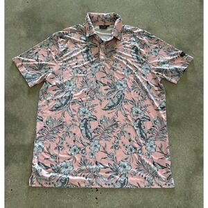 Sunday Swagger‎ Polo Shirt Mens Large Pink Floral Hawaiian Golf Stretch